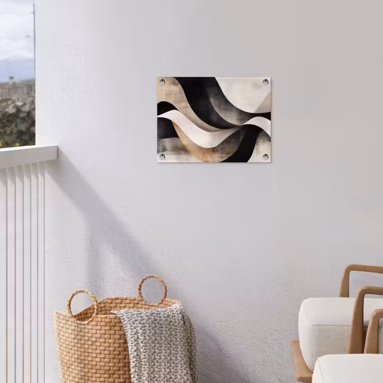 Abstract - Golven - Zwart - Verweerd tuinposter los doek klein -sfeer8