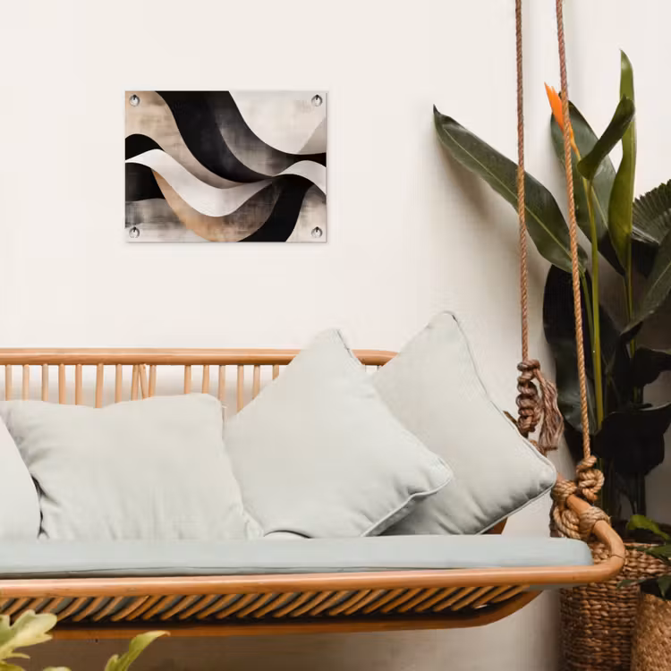 Abstract - Golven - Zwart - Verweerd tuinposter los doek klein -sfeer7