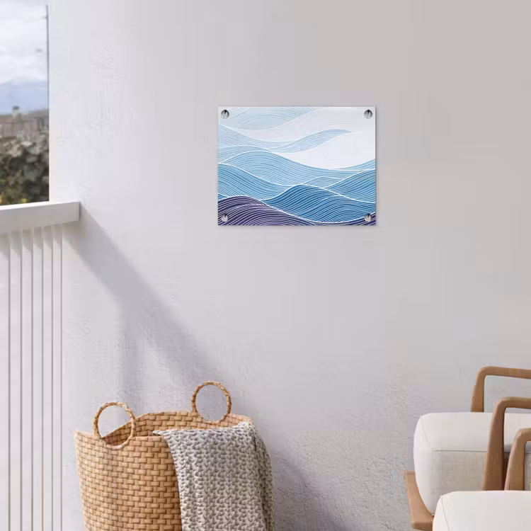 Abstract - Golven - Patroon - Blauw - Modern tuinposter los doek klein -sfeer8