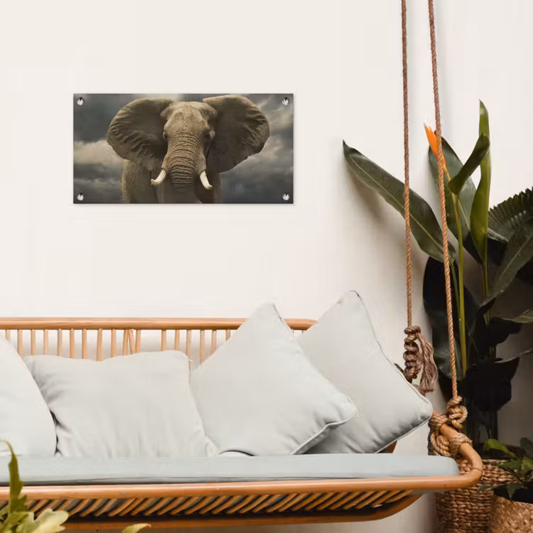 Afrikaanse olifant tegen de donkere wolken tuinposter los doek klein -sfeer7