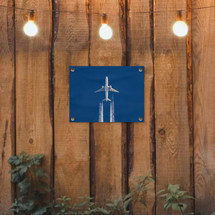 Vliegtuig - Lucht - Condensstrepen - Wit tuinposter los doek klein -sfeer1