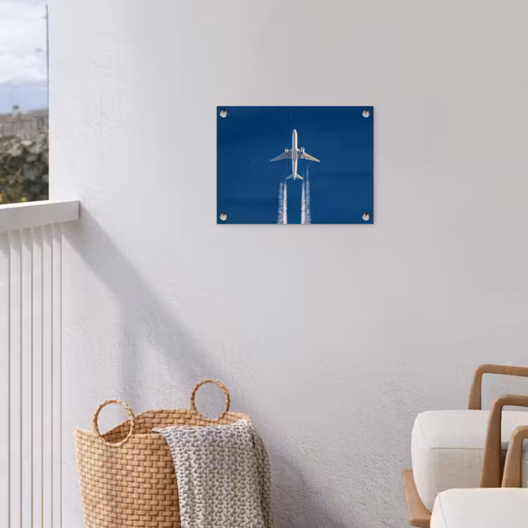 Vliegtuig - Lucht - Condensstrepen - Wit tuinposter los doek klein -sfeer8