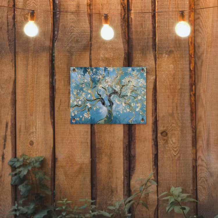 Amandelbloesem boom - Blauw - Abstract tuinposter los doek klein -sfeer1