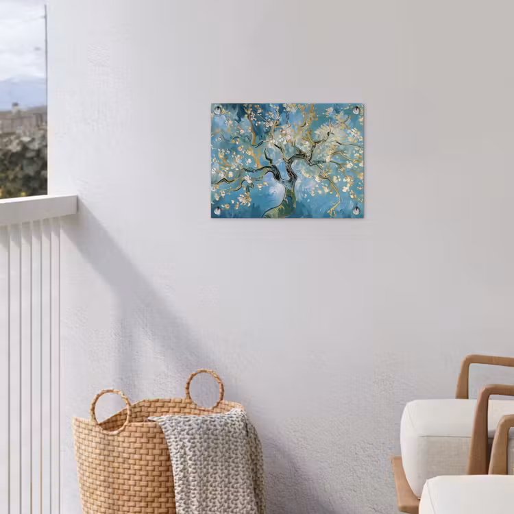 Amandelbloesem boom - Blauw - Abstract tuinposter los doek klein -sfeer8