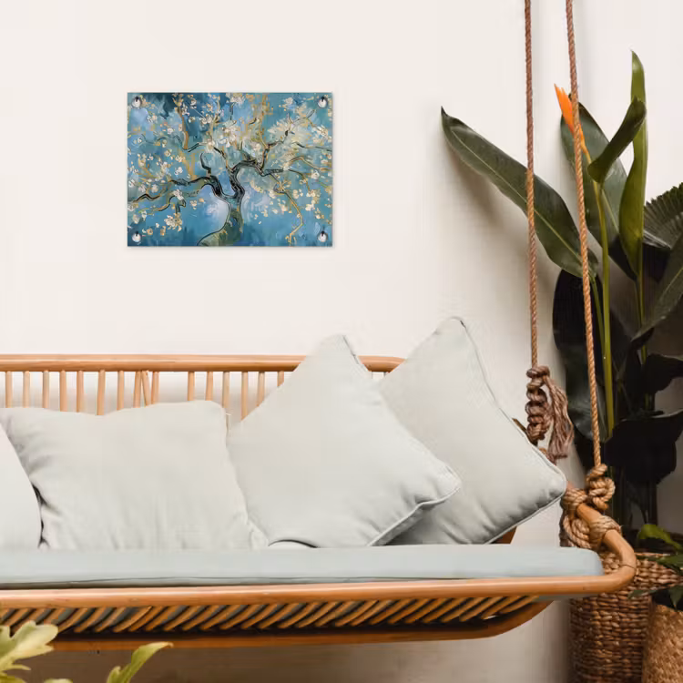 Amandelbloesem boom - Blauw - Abstract tuinposter los doek klein -sfeer7