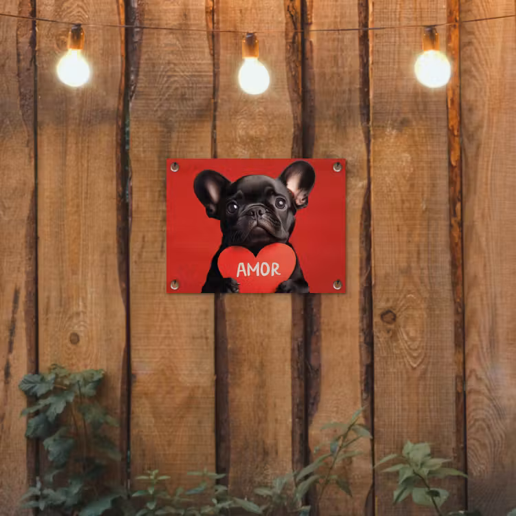 Amor - Hond - Hartje - Rood tuinposter los doek klein -sfeer1