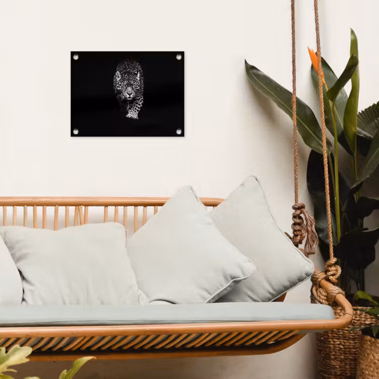 Dieren - Zwart - Luipaard - Wit - Wild tuinposter los doek klein -sfeer7