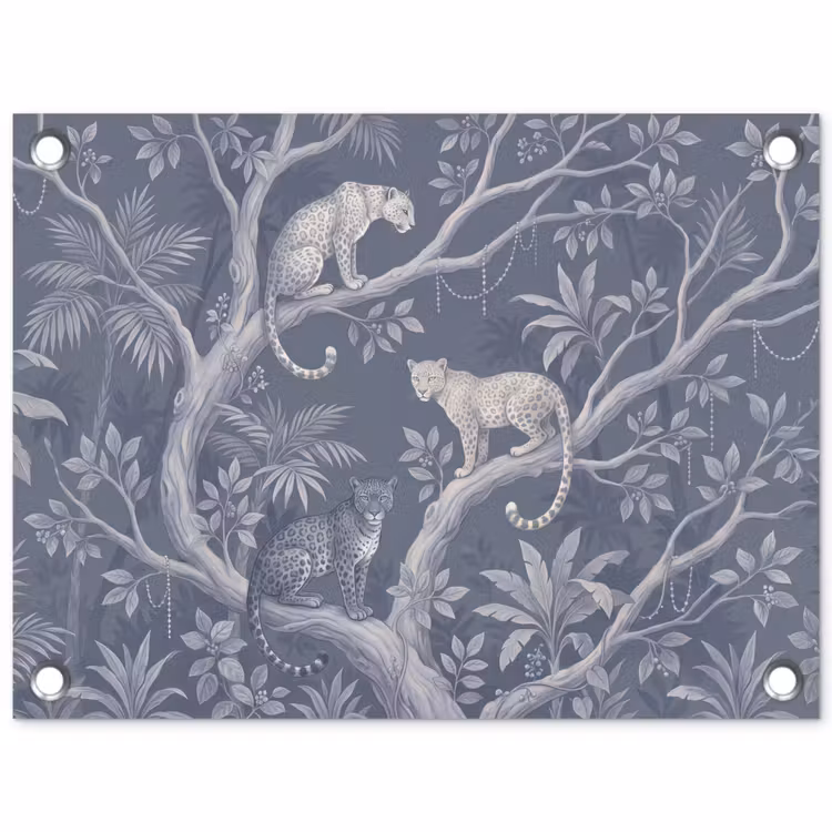 Dieren - Jungle - Illustratie - Bomen - Blauw tuinposter los doek klein -3d