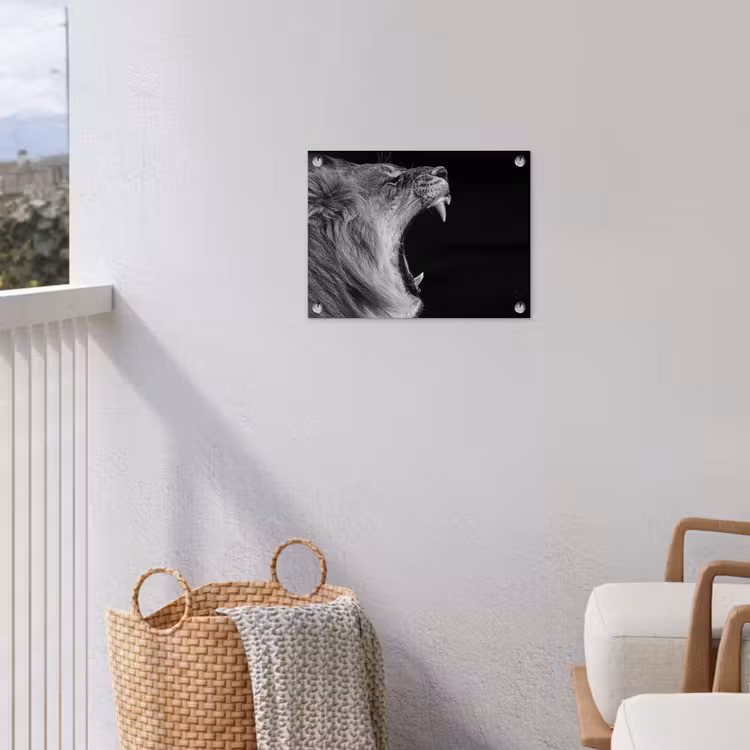 Dieren - Leeuw - Zwart - Wit - Portret tuinposter los doek klein -sfeer8