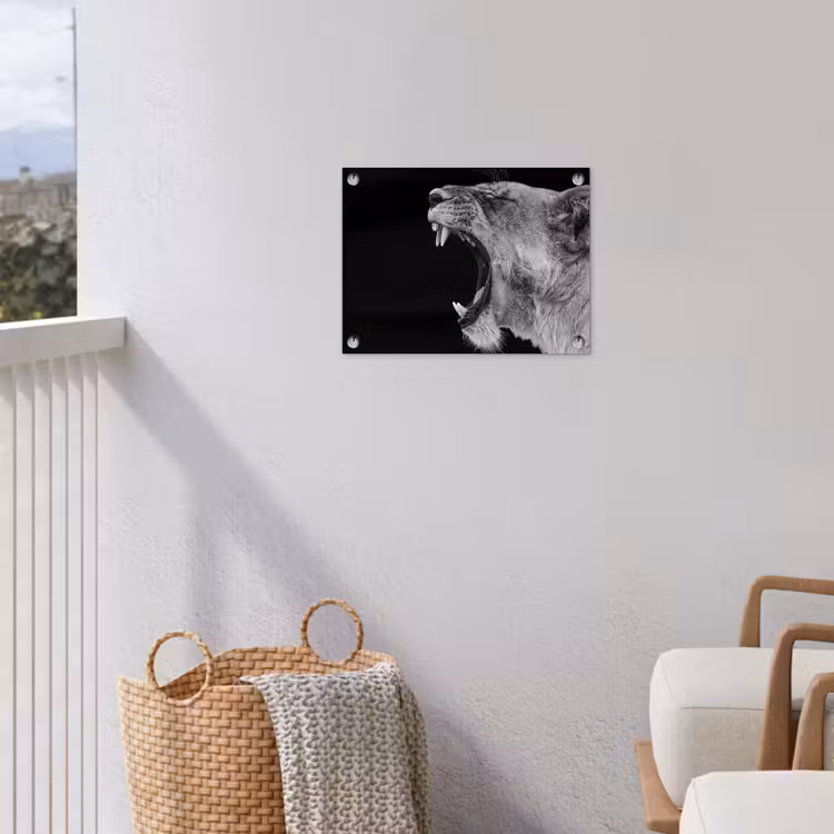 Dieren - Leeuw - Zwart - Wit - Portret tuinposter los doek klein -sfeer8
