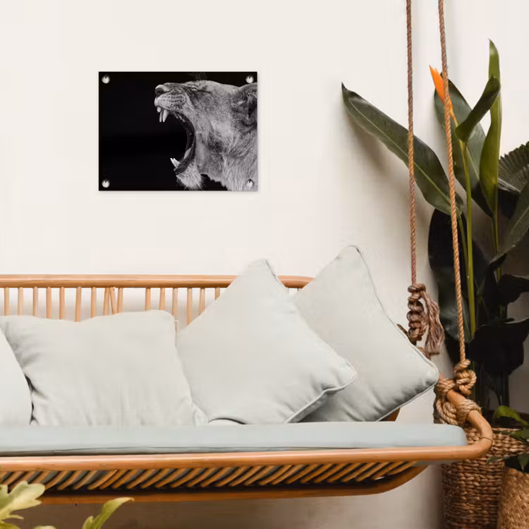 Dieren - Leeuw - Zwart - Wit - Portret tuinposter los doek klein -sfeer7