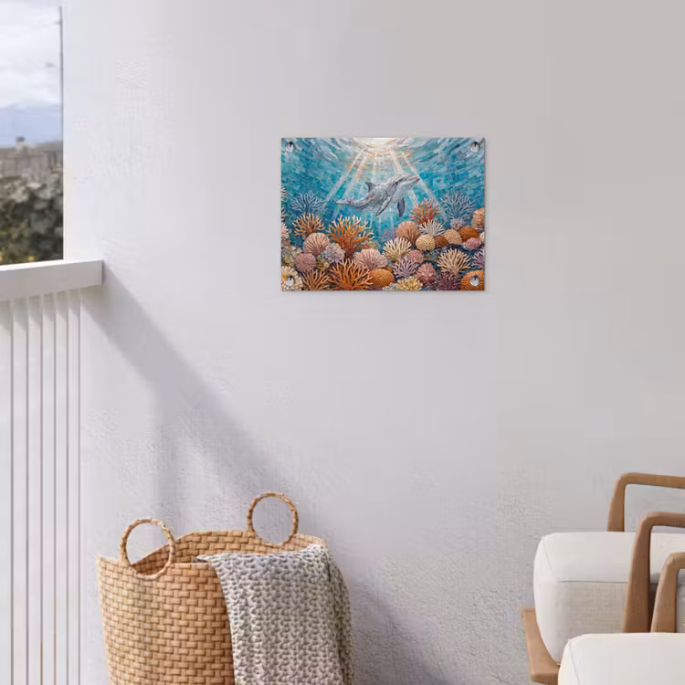 Dieren - Mozaïek - Oceaan - Koraal - Blauw tuinposter los doek klein -sfeer8