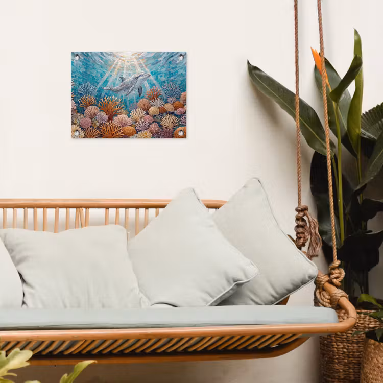 Dieren - Mozaïek - Oceaan - Koraal - Blauw tuinposter los doek klein -sfeer7