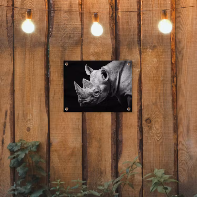 Dieren - Neushoorn - Zwart - Wit - Portret tuinposter los doek klein -sfeer1