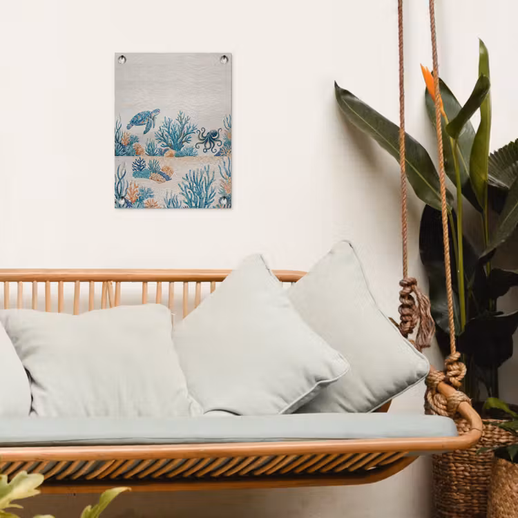 Dieren - Onderwater - Natuur - Mozaïek - Blauw tuinposter los doek klein -sfeer7