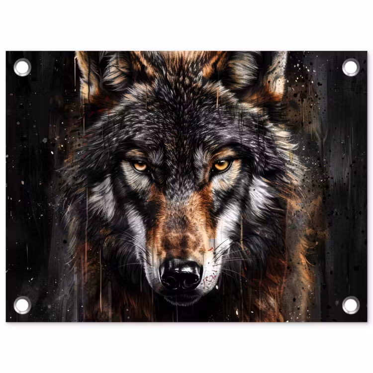 Dieren - Wolf - Portret - Zwart - Bruin tuinposter los doek klein -3d