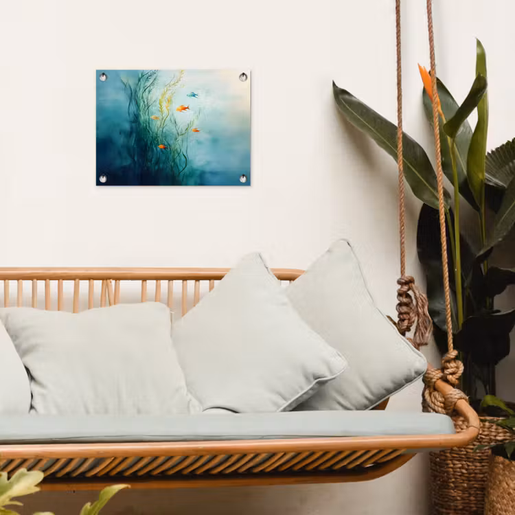 Waterplanten - Vissen - Kleurrijk - Water tuinposter los doek klein -sfeer7