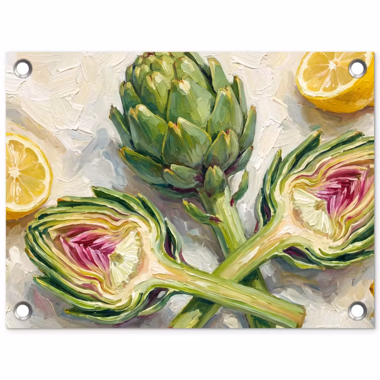 Garden Poster - Artichoke - Lemon - Food - Artisjok - Citroen - Eten tuinposter los doek klein