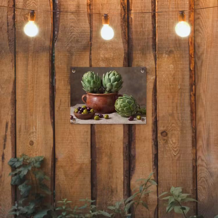 Garden Poster - Artichokes - Olives - Food - Artisjokken - Olijven - Eten tuinposter los doek klein