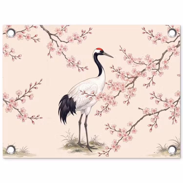 Aziatisch - Kraanvogel - Beige tuinposter los doek klein -3d