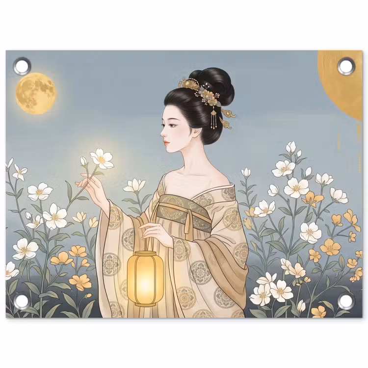 Aziatisch - Vrouw - Kimono tuinposter los doek klein -3d