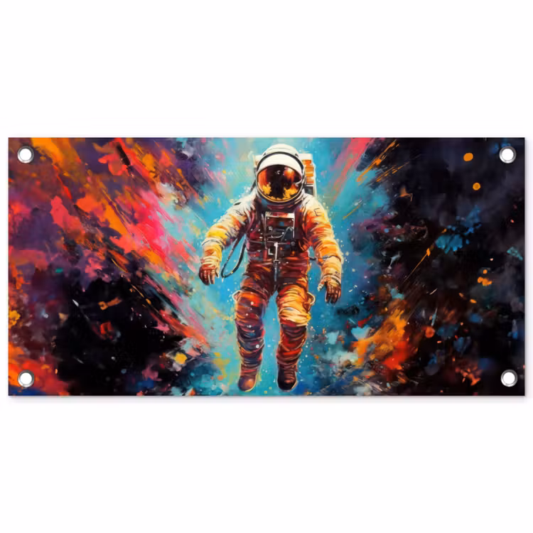 Astronaut - Graffiti - Ruimte - Neon tuinposter los doek klein -3d