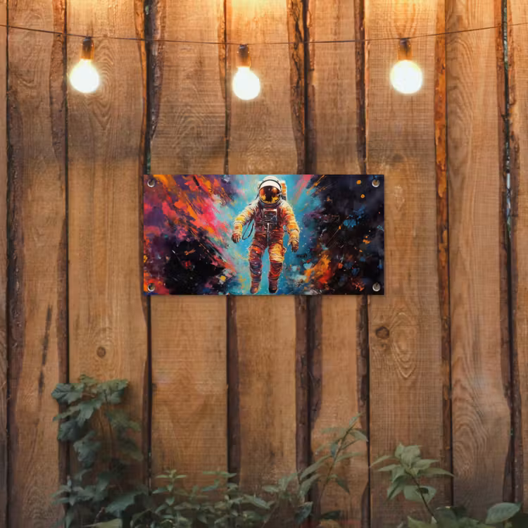 Astronaut - Graffiti - Ruimte - Neon tuinposter los doek klein -sfeer1