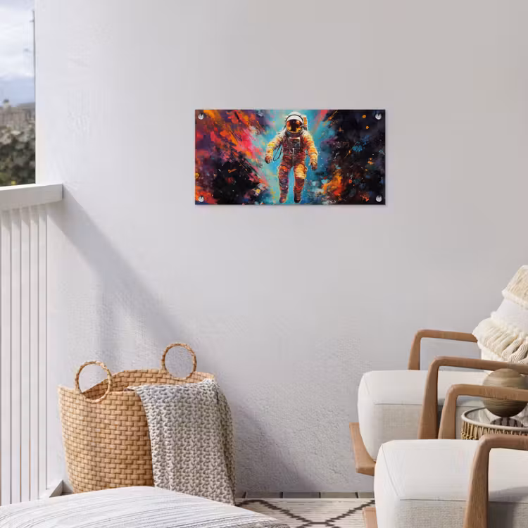 Astronaut - Graffiti - Ruimte - Neon tuinposter los doek klein -sfeer8