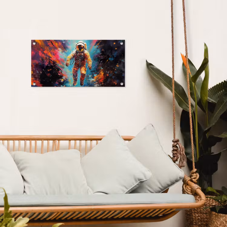 Astronaut - Graffiti - Ruimte - Neon tuinposter los doek klein -sfeer7