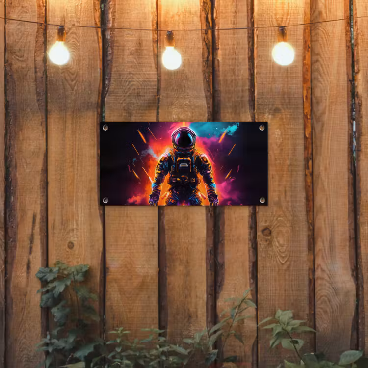 Astronaut - Neon - Gaming - Ruimte tuinposter los doek klein -sfeer1