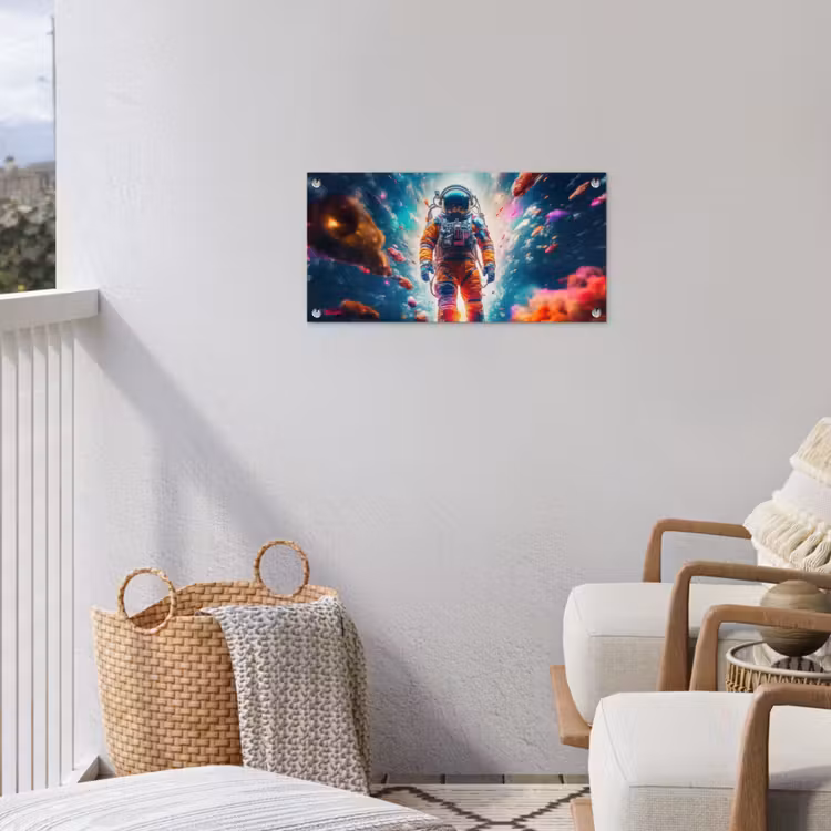 Astronaut - Neon - Meteoriet - Neon tuinposter los doek klein -sfeer8