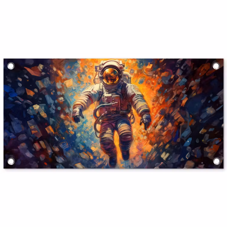 Astronaut - Neon - Oranje - Ruimte tuinposter los doek klein -3d