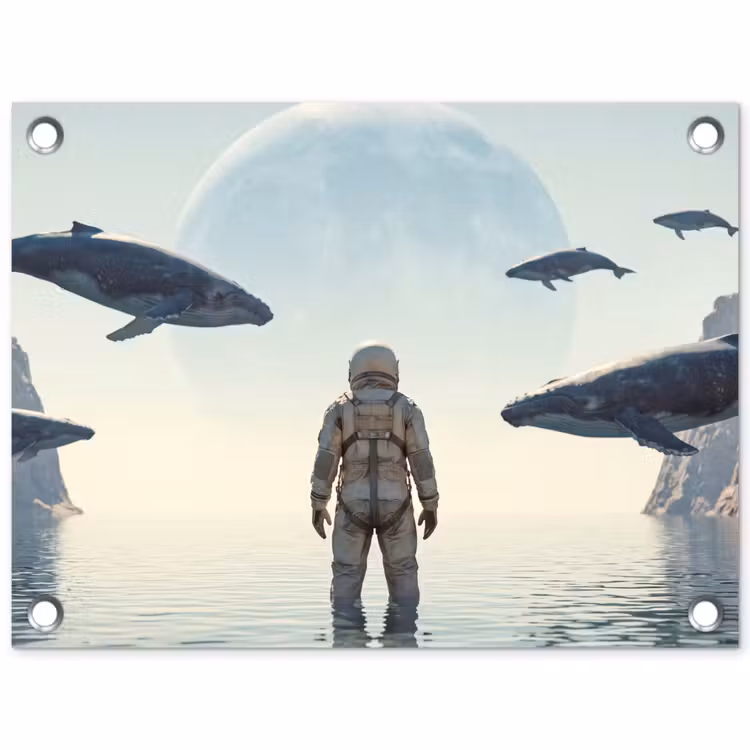 Garden Poster - Astronaut - Whale - Fantasy - Ruimtevaarder - Walvis - Fantasie tuinposter los doek klein