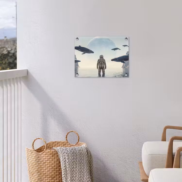 Garden Poster - Astronaut - Whale - Fantasy - Ruimtevaarder - Walvis - Fantasie tuinposter los doek klein