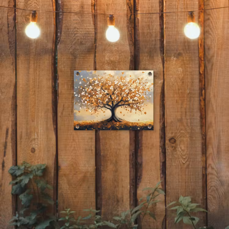 Herfst - Boom - Oranje - Bladeren - Levensboom - Abstract tuinposter los doek klein -sfeer1