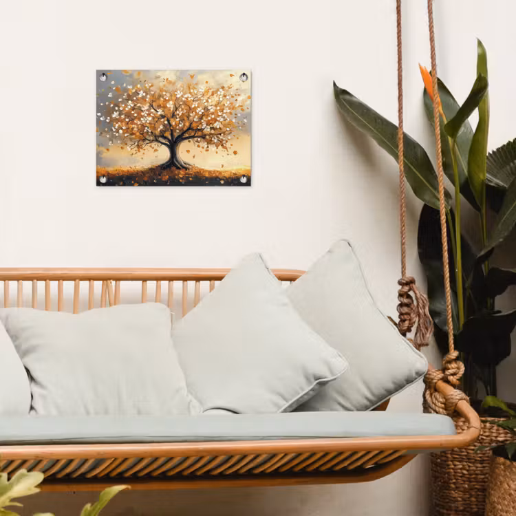Herfst - Boom - Oranje - Bladeren - Levensboom - Abstract tuinposter los doek klein -sfeer7