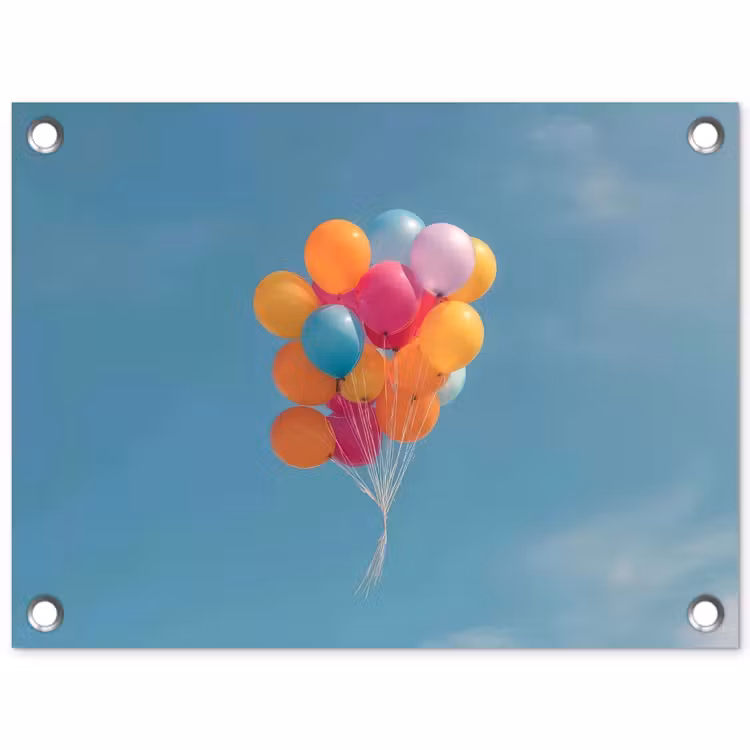 Ballonnen - Kleurrijk - Heldere hemel tuinposter los doek klein -3d
