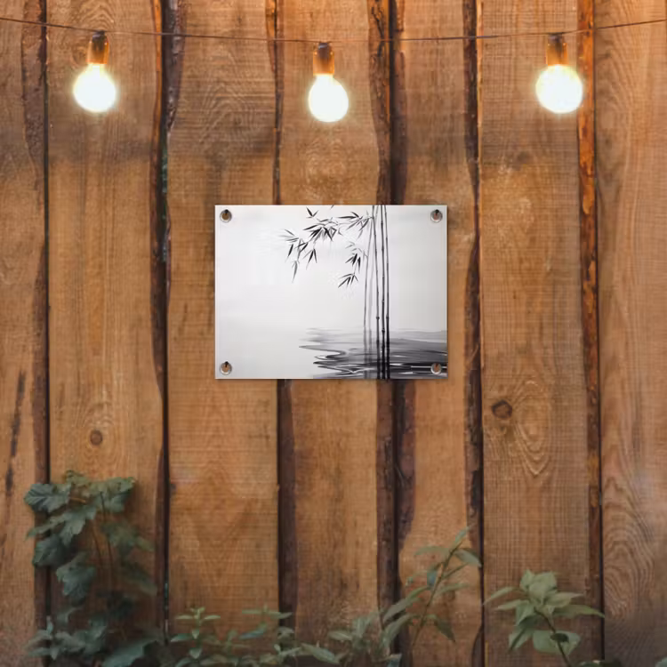 Bamboestammen - Water - Minimalistisch - Wit tuinposter los doek klein -sfeer1