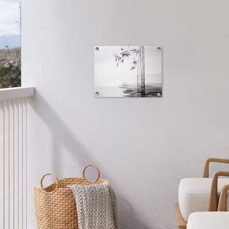 Bamboestammen - Water - Minimalistisch - Wit tuinposter los doek klein -sfeer8