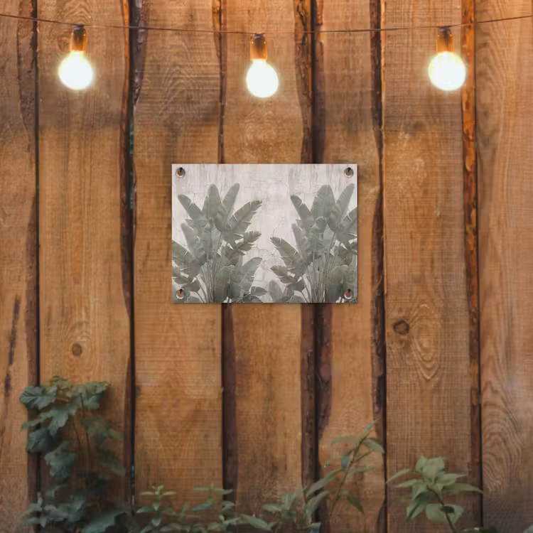 Bananenbladeren - Beton - Groen tuinposter los doek klein -sfeer1