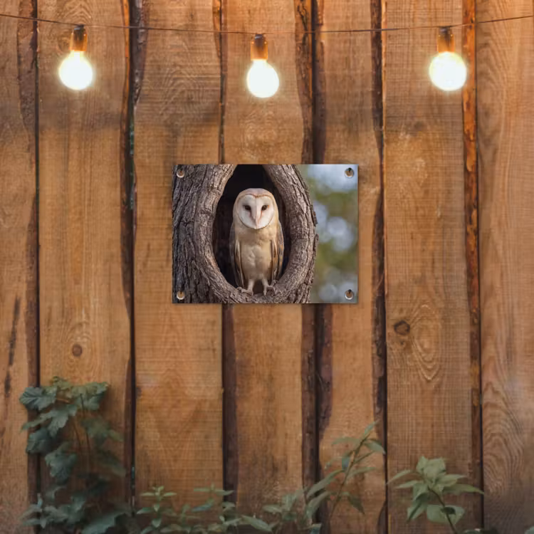 Kerkuil - Boom - Natuur - Bruin tuinposter los doek klein -sfeer1