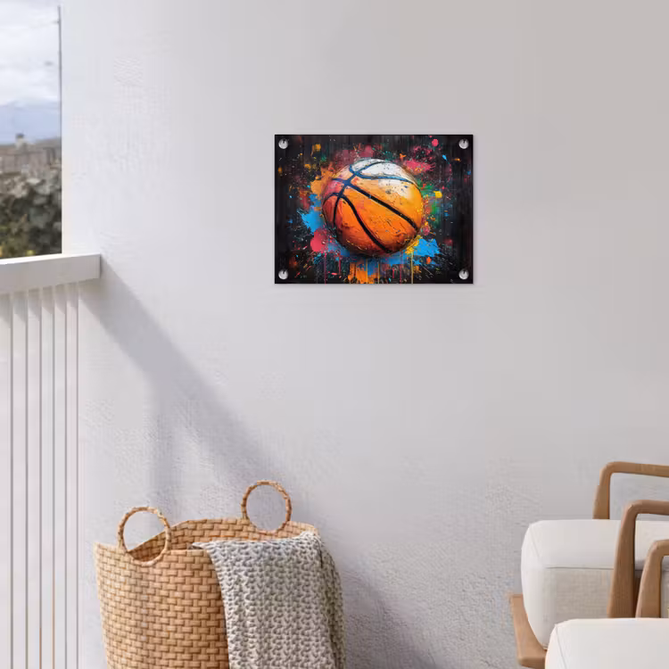 Basketbal in Kleurrijke Spatten tuinposter los doek klein -sfeer8
