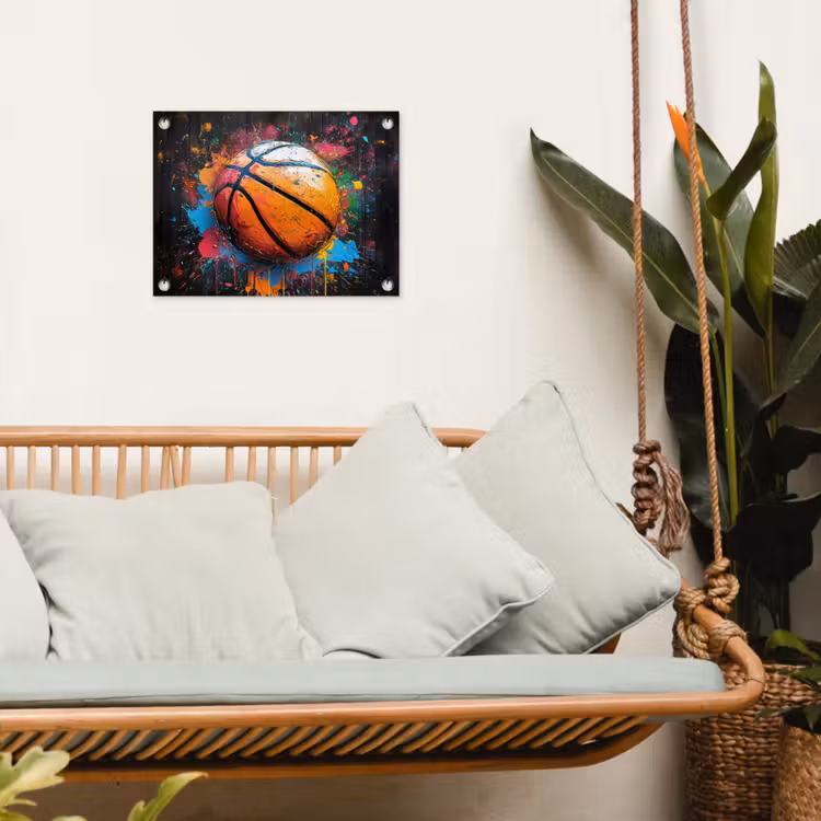 Basketbal in Kleurrijke Spatten tuinposter los doek klein -sfeer7