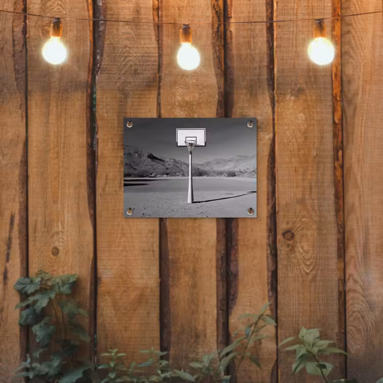Basketbalpaal - Landschap - Zand - Wit tuinposter los doek klein -sfeer1