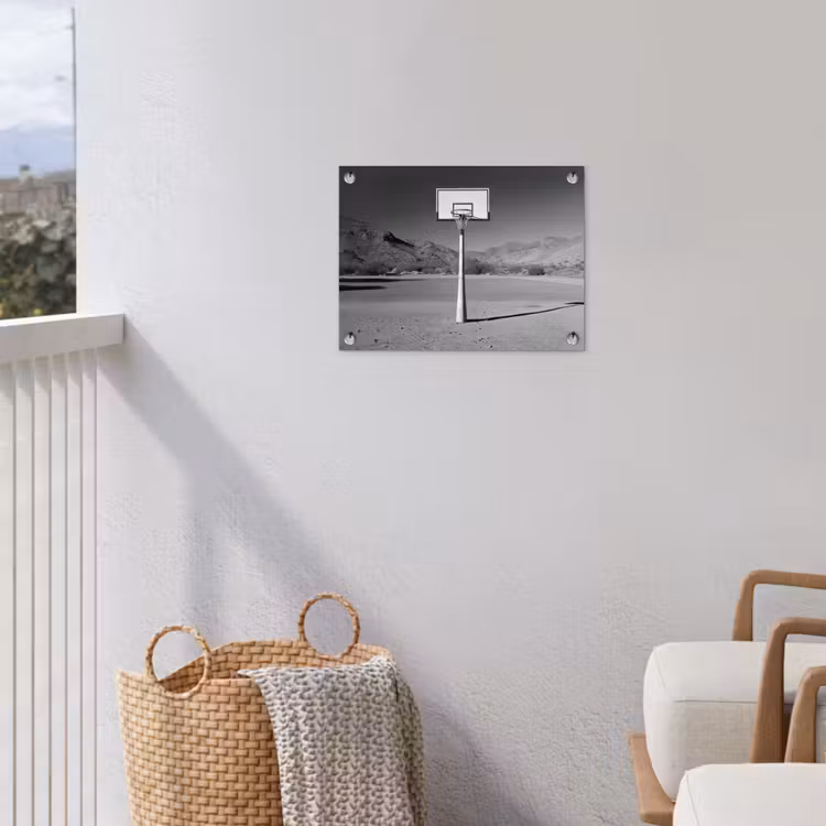 Basketbalpaal - Landschap - Zand - Wit tuinposter los doek klein -sfeer8