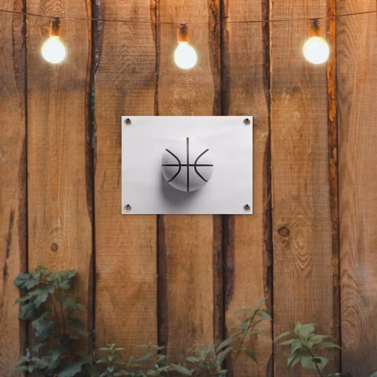 Basketbal - Wit - Schaduw - Lijnen tuinposter los doek klein -sfeer1