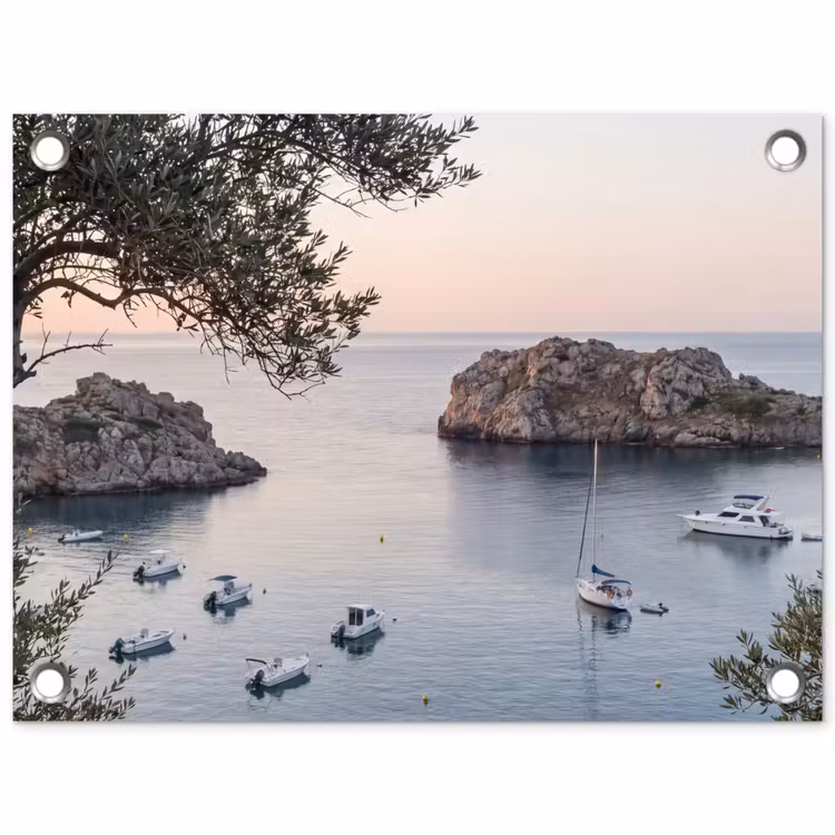 Garden Poster - Bay - boats - sunset - Baai - boten - zonsondergang tuinposter los doek klein