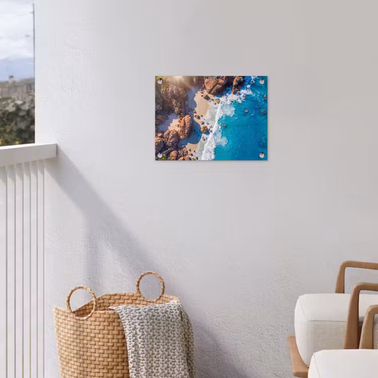 Strand - Zee - Rotsen - Natuur - Blauw tuinposter los doek klein -sfeer8