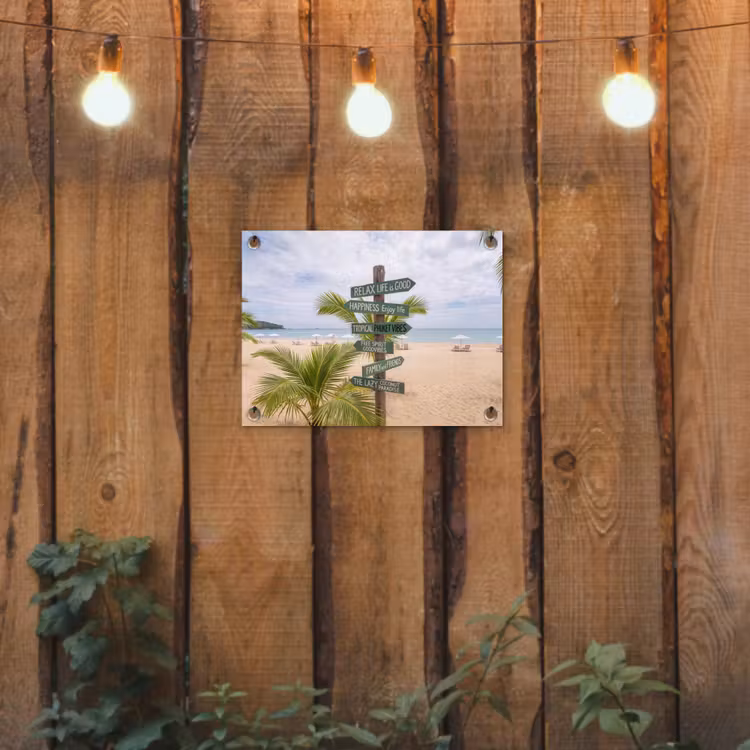 Strand - Wegwijzer - Palmen - Tropisch - Groen tuinposter los doek klein -sfeer1