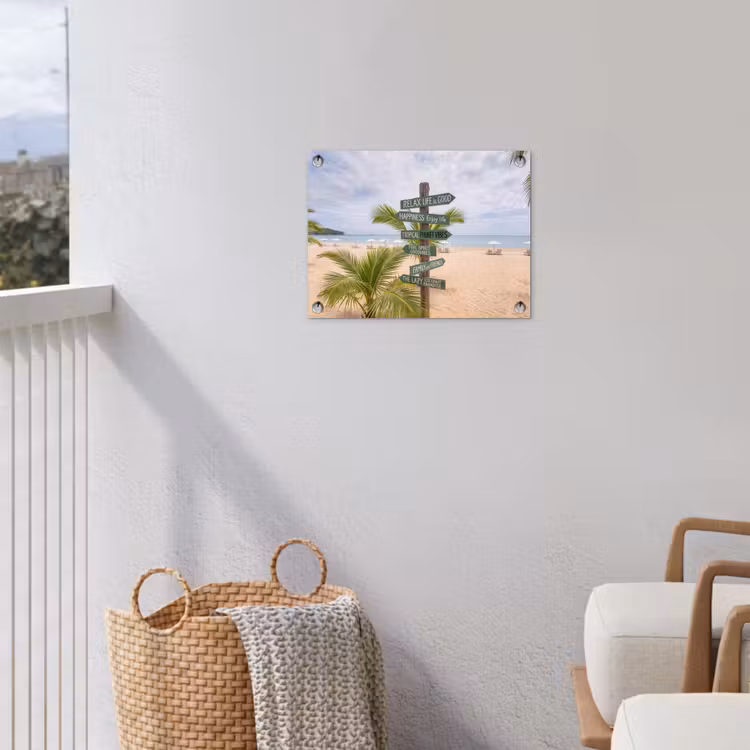 Strand - Wegwijzer - Palmen - Tropisch - Groen tuinposter los doek klein -sfeer8